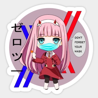 Zero two chibi, don't forget your mask Sticker